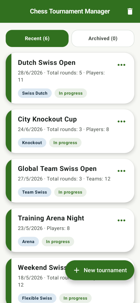 Tournament list on mobile